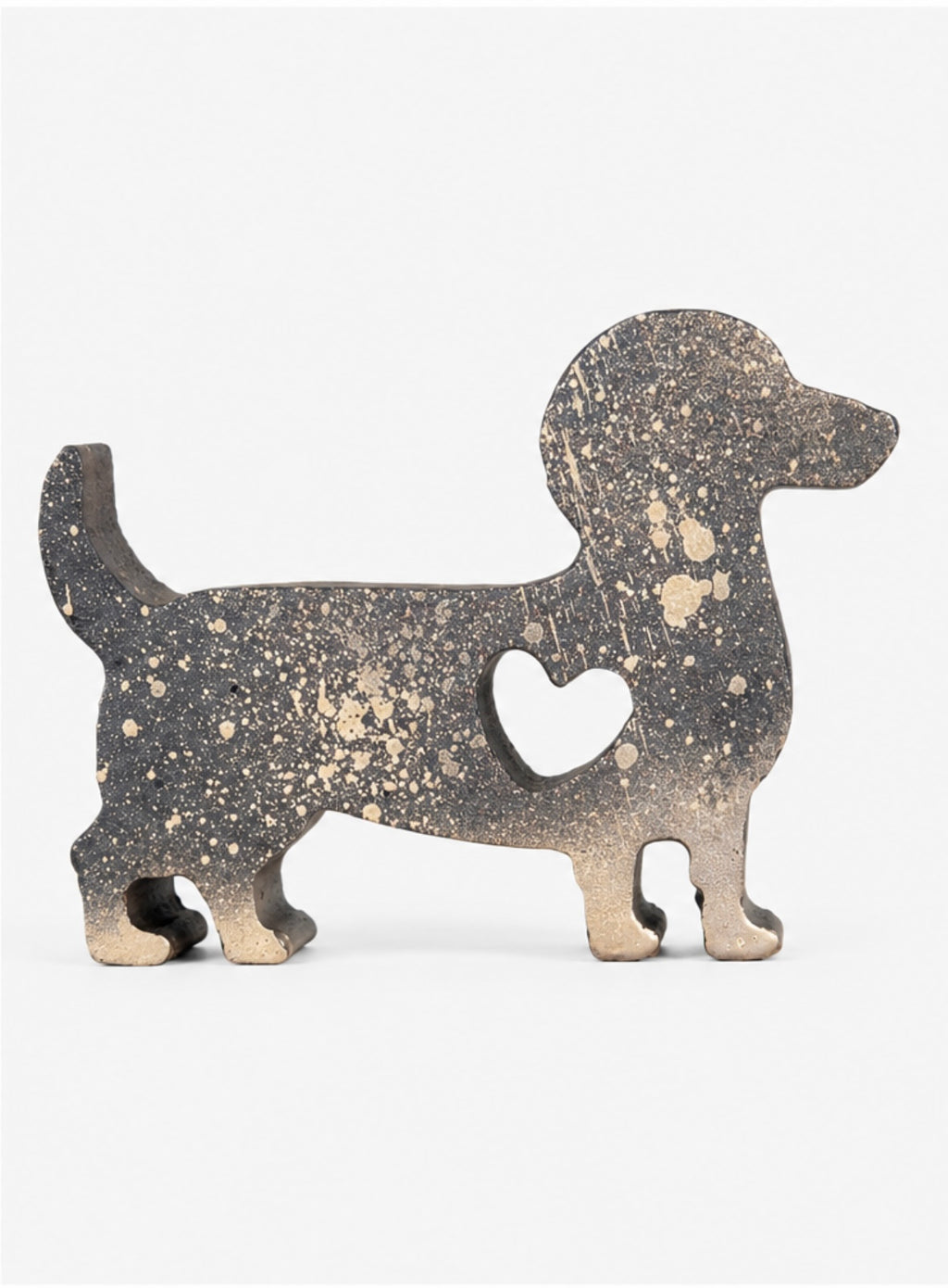 Black Dachshund Figurine with Heart Cutout – Gold Speckled Dog Decor – Dachshund Lover Gift – Minimal Dog Statue – Handmade Raysin