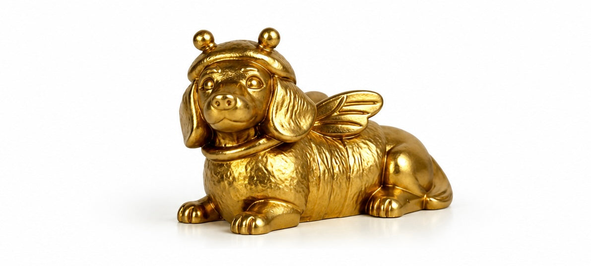Gold Bee Dachshund Figurine – Cute Wiener Dog in Bee Costume – Funny Dog Decor – Dachshund Lover Gift – Handmade Ornament