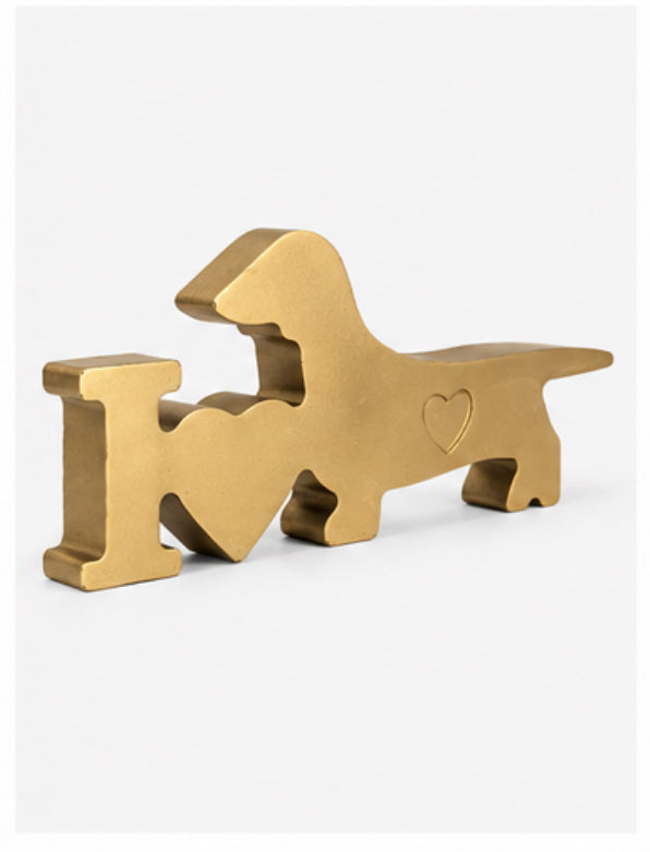 Gold I ❤️ Dachshund Figurine – Wiener Dog Decor – Dachshund Lover Gift – Minimal Dog Sign – Handmade Raysin Ornament